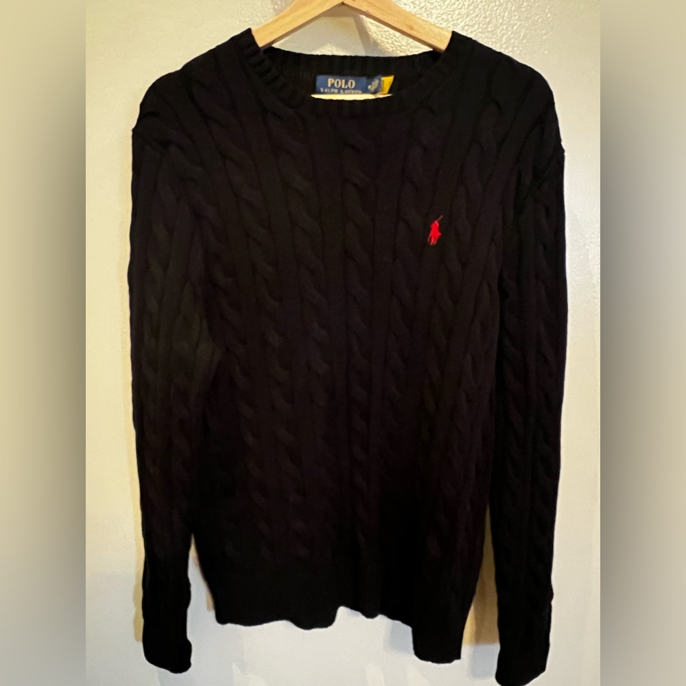Ralph Lauren Black Cable Knit Crewneck Sweater